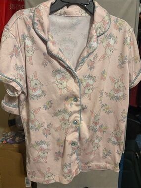 Pastel Bunny Print Satin Pajama Top with Teal Trim